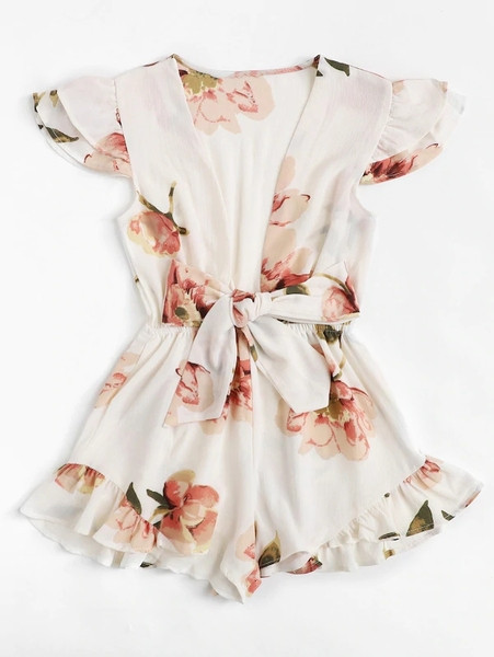 Modern női overál mély nyakkivágással és két színű szalaggal