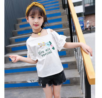 Παιδικό μπλουζάκι για κορίτσια σε δύο χρώματα με κεντήματα