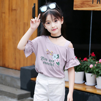 Παιδικό μπλουζάκι για κορίτσια σε δύο χρώματα με κεντήματα