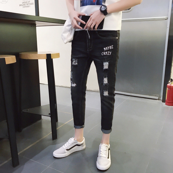 Modern férfi farmer, szakadt motívumokkal, fekete színben