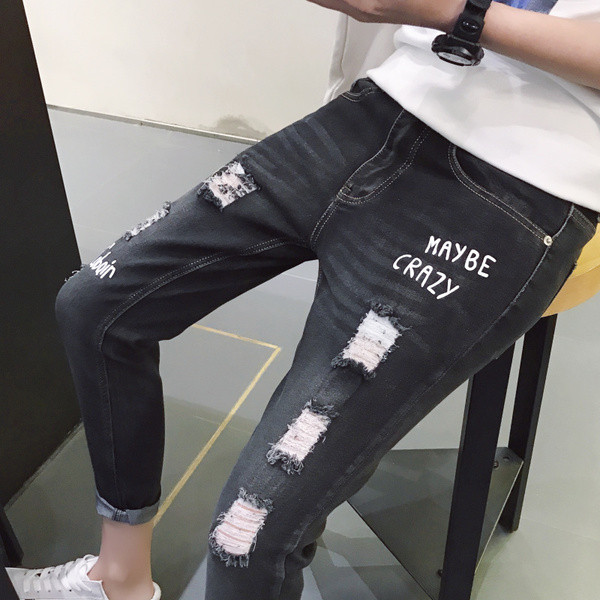 Modern férfi farmer, szakadt motívumokkal, fekete színben