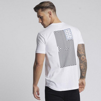 Tricou modern pentru bărbați alb-negru cu aplicație