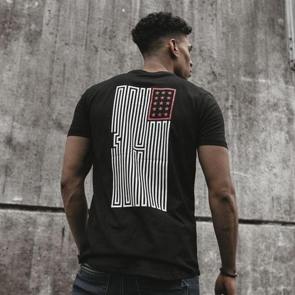 Tricou modern pentru bărbați alb-negru cu aplicație