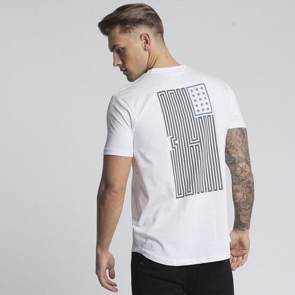 Tricou modern pentru bărbați alb-negru cu aplicație