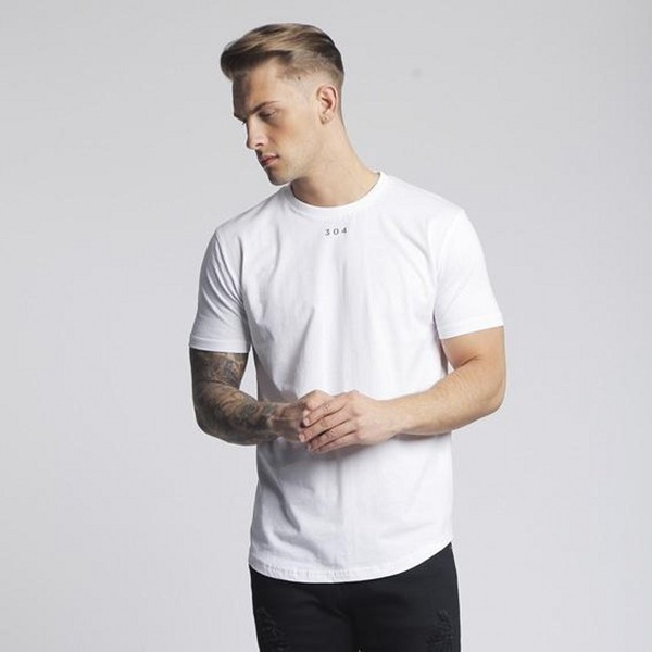 Tricou modern pentru bărbați alb-negru cu aplicație