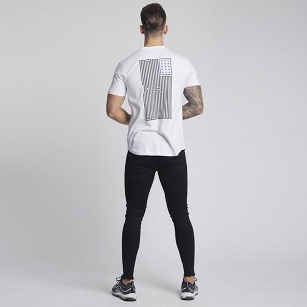 Tricou modern pentru bărbați alb-negru cu aplicație