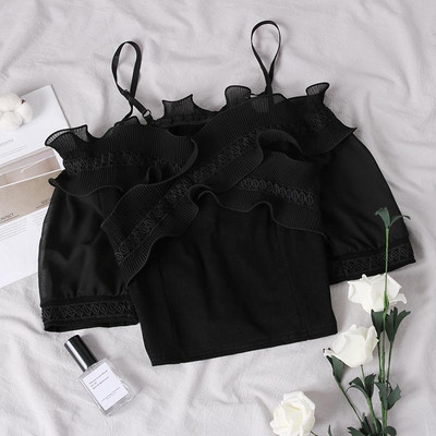 Bluză de damă modernă în alb și negru - model scurt