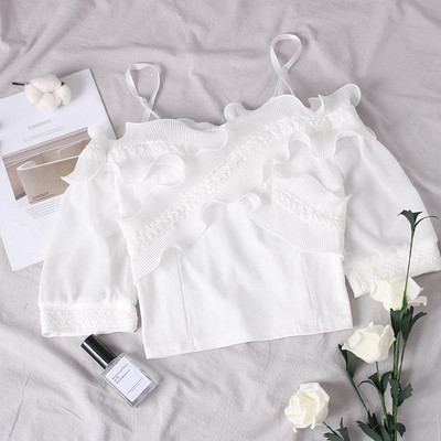 Bluză de damă modernă în alb și negru - model scurt