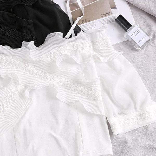 Bluză de damă modernă în alb și negru - model scurt