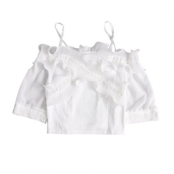 Bluză de damă modernă în alb și negru - model scurt