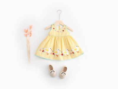 Sárga kockás gyerekruha lányoknak