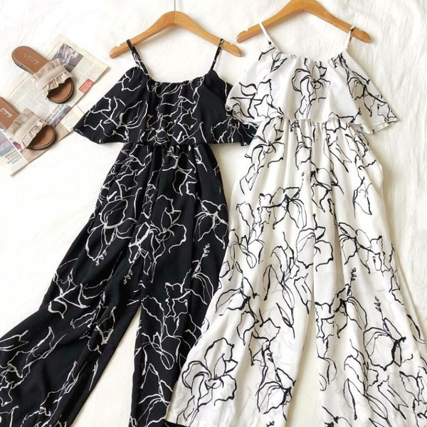 Stílusos női overall vékony pánttal és mintával