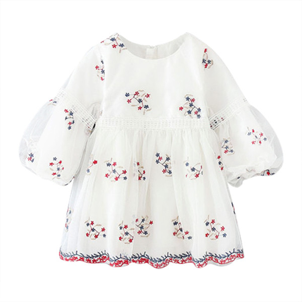 Rochie moderna pentru copii cu maneci 3/4 cu broderie alb