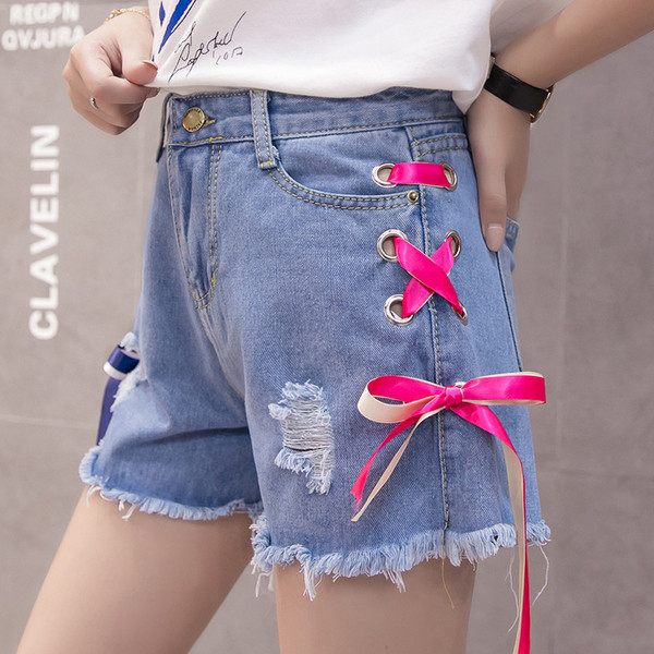 Női rövid farmer ÚJ modell színes nyakkendőkkel