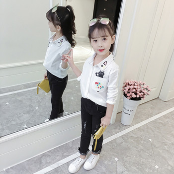 Детска риза за момичета в бял цвят с апликация