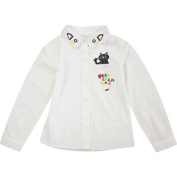 Детска риза за момичета в бял цвят с апликация