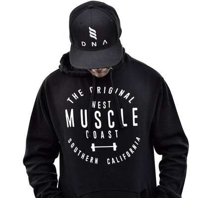 Modern férfi pulóver két színben felirattal és kapucnival