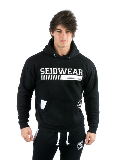 Modern férfi pulóver fekete színben felirattal