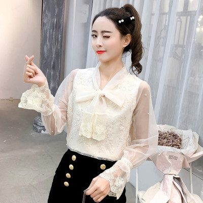 Stílusos női ing két színben, dekorgyöngyökkel