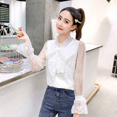 Stílusos női ing két színben, dekorgyöngyökkel