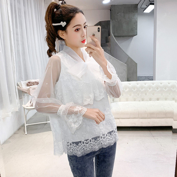 Stílusos női ing két színben, dekorgyöngyökkel