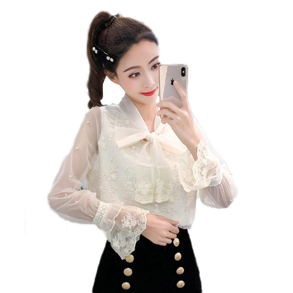 Stílusos női ing két színben, dekorgyöngyökkel