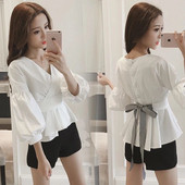 Stílusos női ing két színben, derekán szalaggal