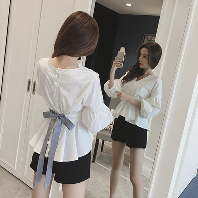 Stílusos női ing két színben, derekán szalaggal