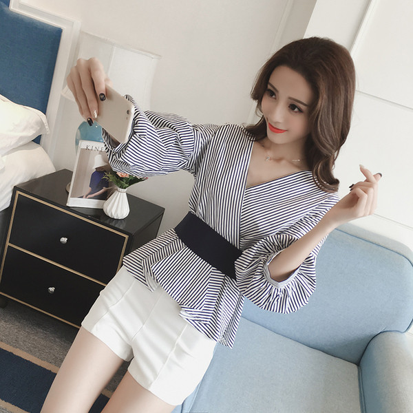 Stílusos női ing két színben, derekán szalaggal