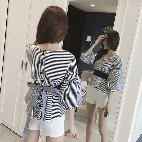 Stílusos női ing két színben, derekán szalaggal