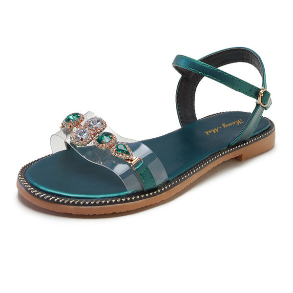 Alkalmi női szandál kövekkel fekete és zöld színben