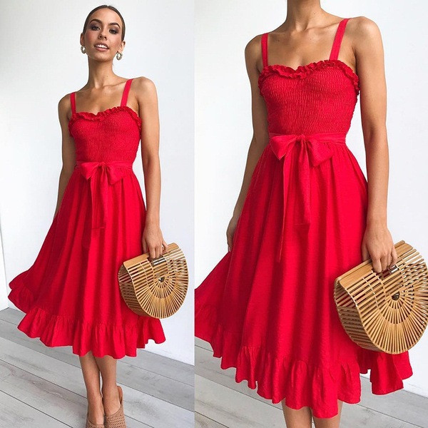 Alkalmi női ruha vékony pántokkal, három színben