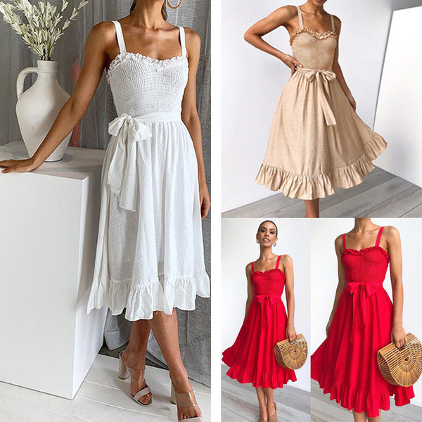 Alkalmi női ruha vékony pántokkal, három színben