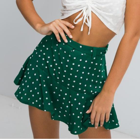 Stílusos női szoknya zöld színben, magas derékkal