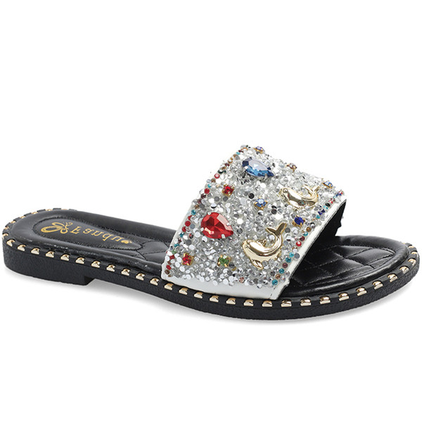 Modern női papucs kövekkel fekete és ezüst színben