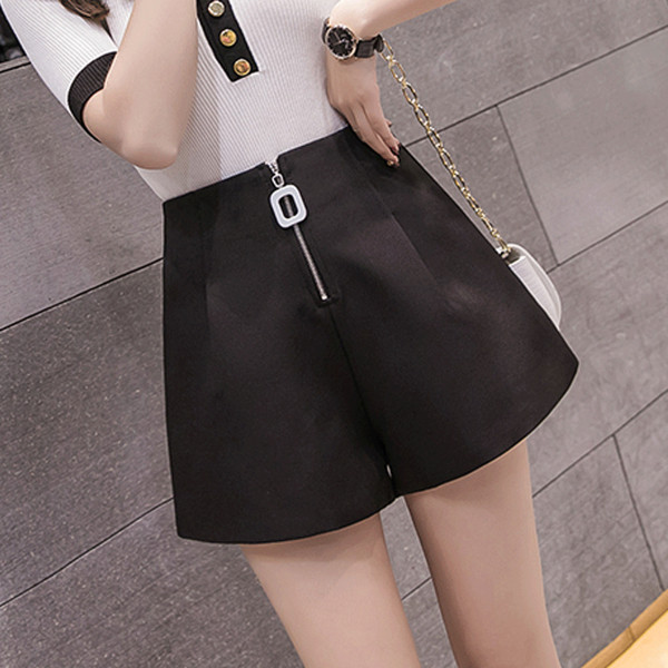 Модерни дамски къси панталони с висока талия и цип в два цвята 