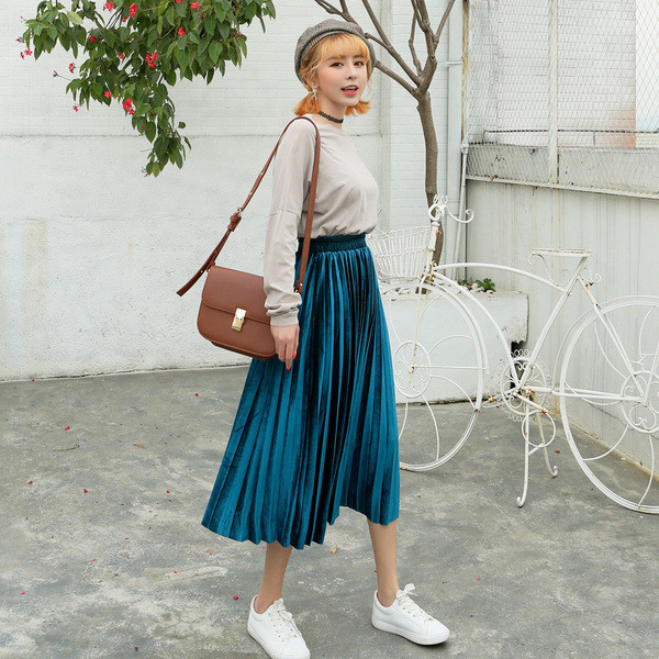 HIT Modern női redős szoknya gumírozott derékkal, három színben