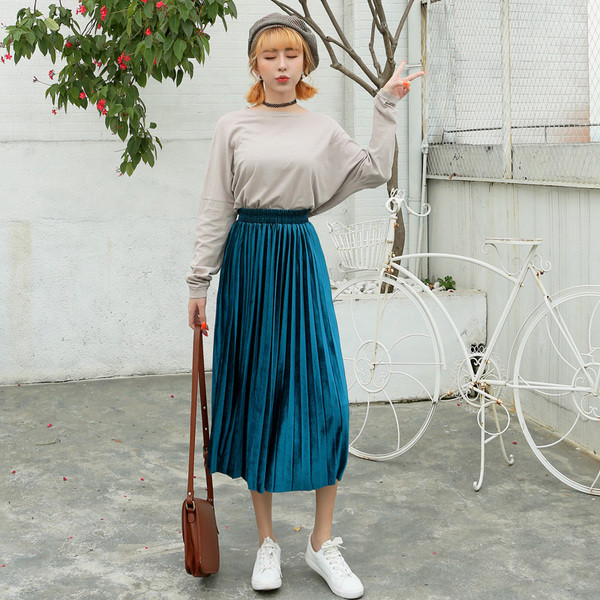 HIT Modern női redős szoknya gumírozott derékkal, három színben