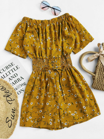 Modern női overál nyakkendővel és virágmotívumokkal, négy színben