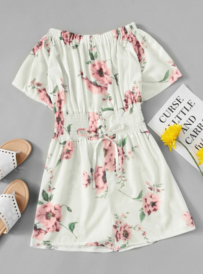 Modern női overál nyakkendővel és virágmotívumokkal, négy színben