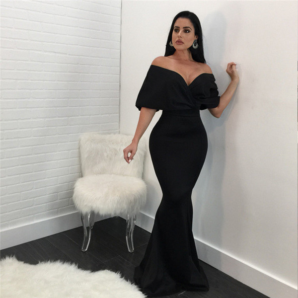 Elegáns hosszú női ruha V-nyakkal, két színben