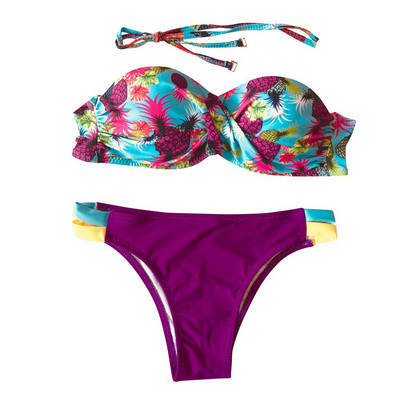 Modern kétrészes fürdőruha rózsaszín és lila színekben