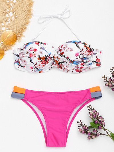 Modern kétrészes fürdőruha rózsaszín és lila színekben