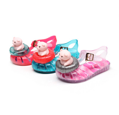 Модерни детски сандали с 3D елемент в три цвята за момичета