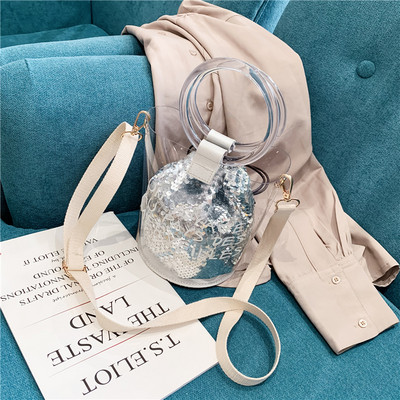 Geanta de dama moderna cu paiete si husa transparenta in mai multe culori