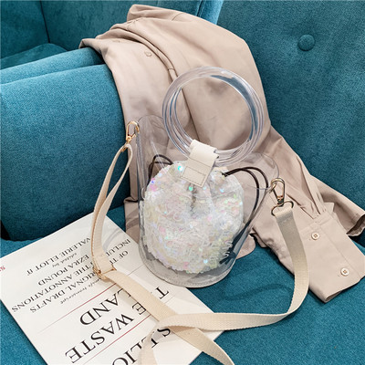 Geanta de dama moderna cu paiete si husa transparenta in mai multe culori