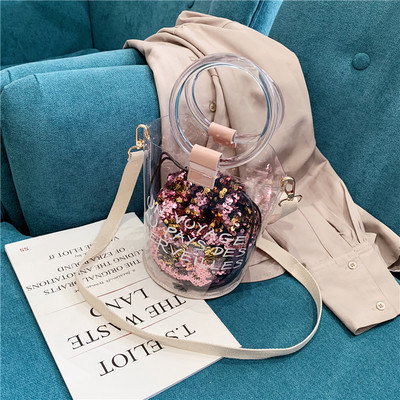 Geanta de dama moderna cu paiete si husa transparenta in mai multe culori