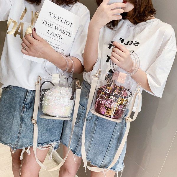 Geanta de dama moderna cu paiete si husa transparenta in mai multe culori