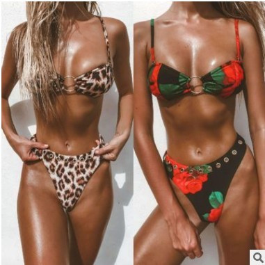 Costum de baie cu talie inalta si pantaloni drepti