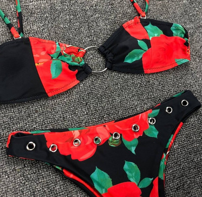 Costum de baie cu talie inalta si pantaloni drepti